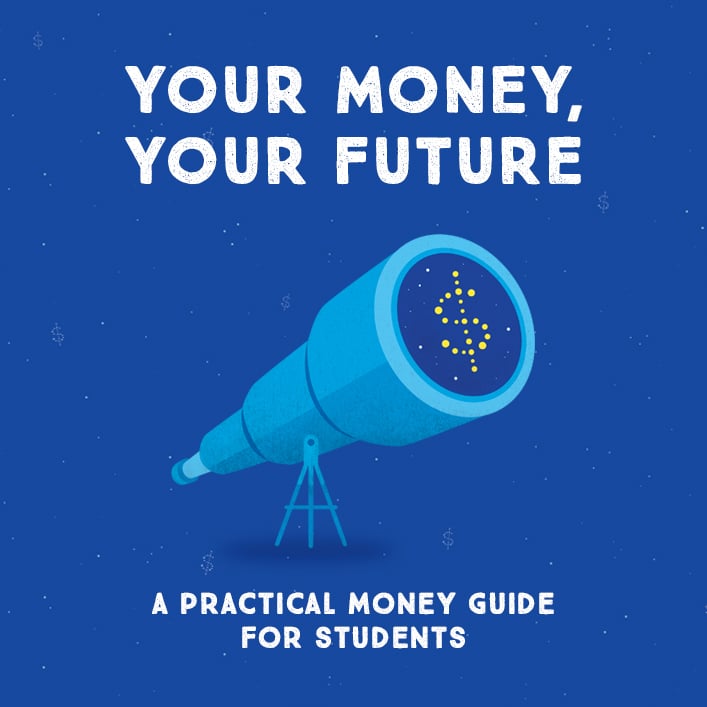 your money your future banner having telescope logo on it