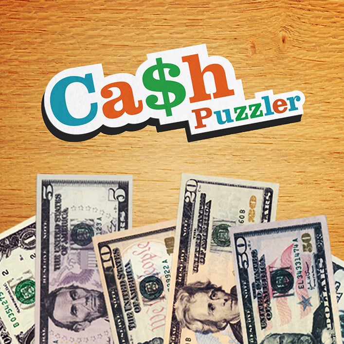 cash puzzler banner having notes image on it