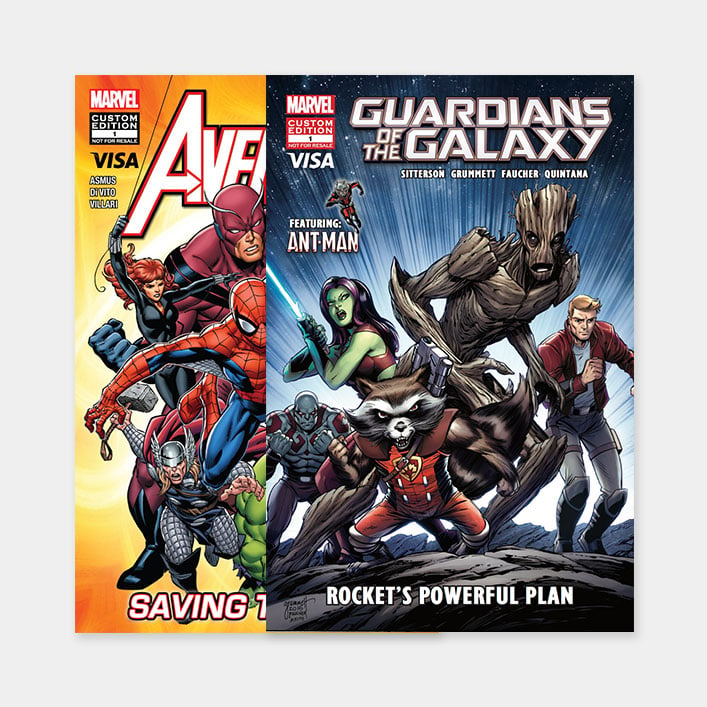 Cómics de Avengers y Guardianes de la Galaxia: Una colorida exhibición de cómics con los icónicos superhéroes de ambas franquicias.
