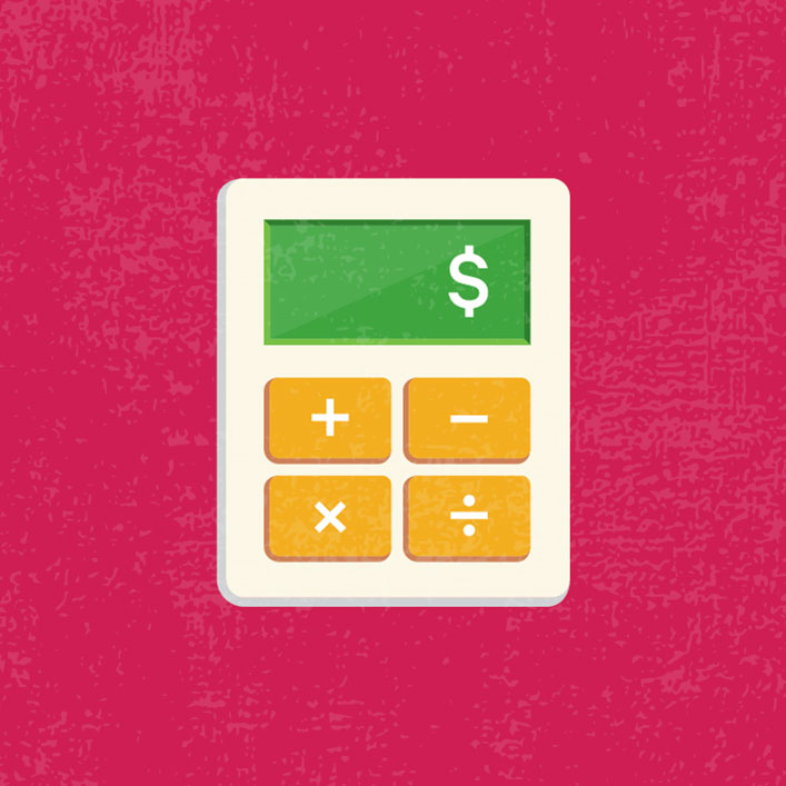 Icono de calculadora sobre fondo rosa.