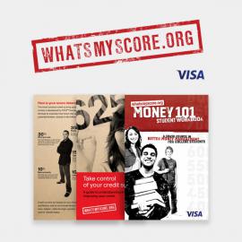Tarjeta de crédito Visa con el texto "¿Cuál es mi puntuación?".