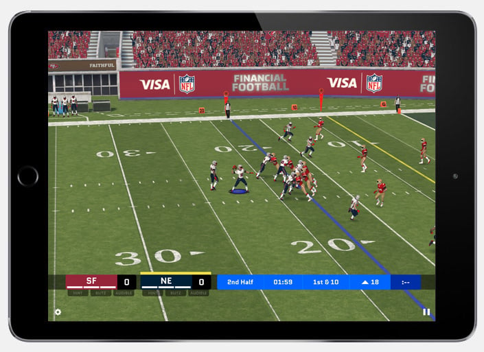 Captura de pantalla de la aplicación móvil de la NFL que muestra resultados en vivo, noticias y actualizaciones del equipo.
