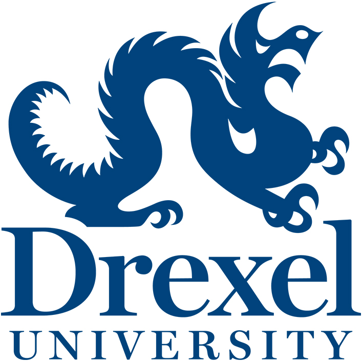 Drexel University logo: A blue and gold emblem featuring a stylized dragon, representing the university's mascot and spirit.