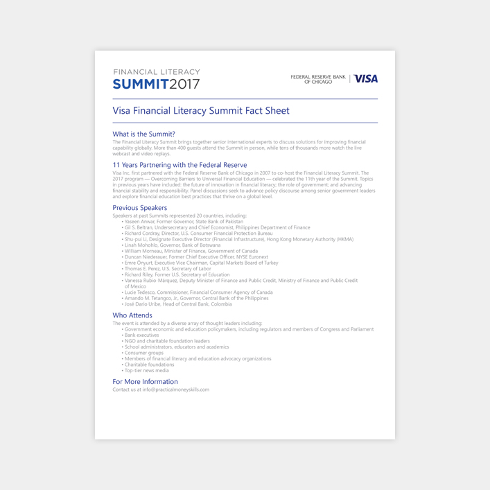 visa financial literacy summit face sheet pdf